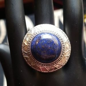 Silpada round silver ring with blue gold stone